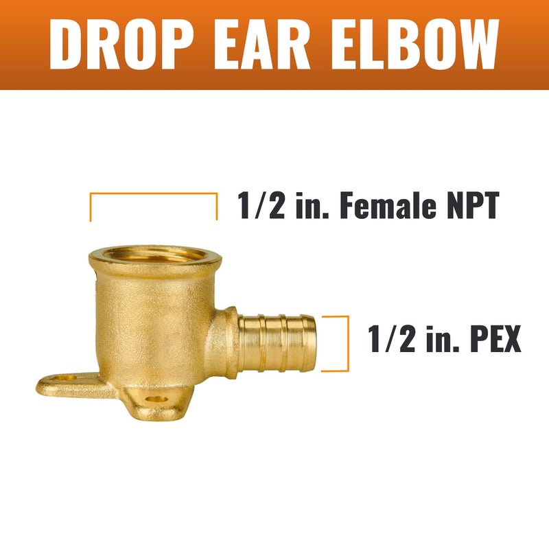 SUNGATOR 4-Pack Pex Drop Ear Elbow 1/2", No Lead Brass Fittings, UPC Certified, ASTM F1807 - Image 2